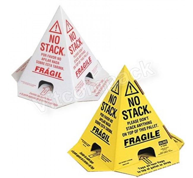 No Stack Pallet Cones 8 x 8 x 10 Yellow/Black Tri-Lingual : English, Spanish & French (50/case)